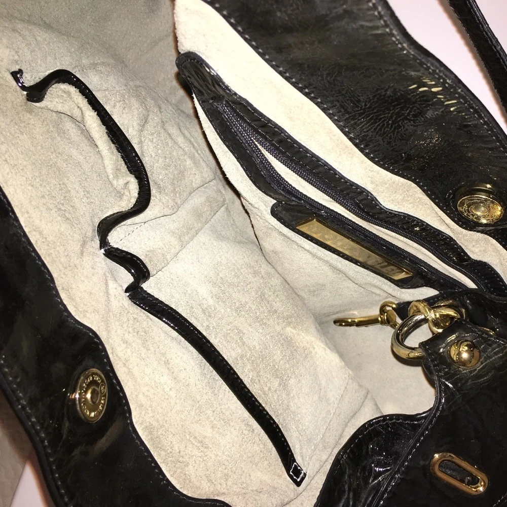GOLDENBLEU Patent Leather Double Zipper bag